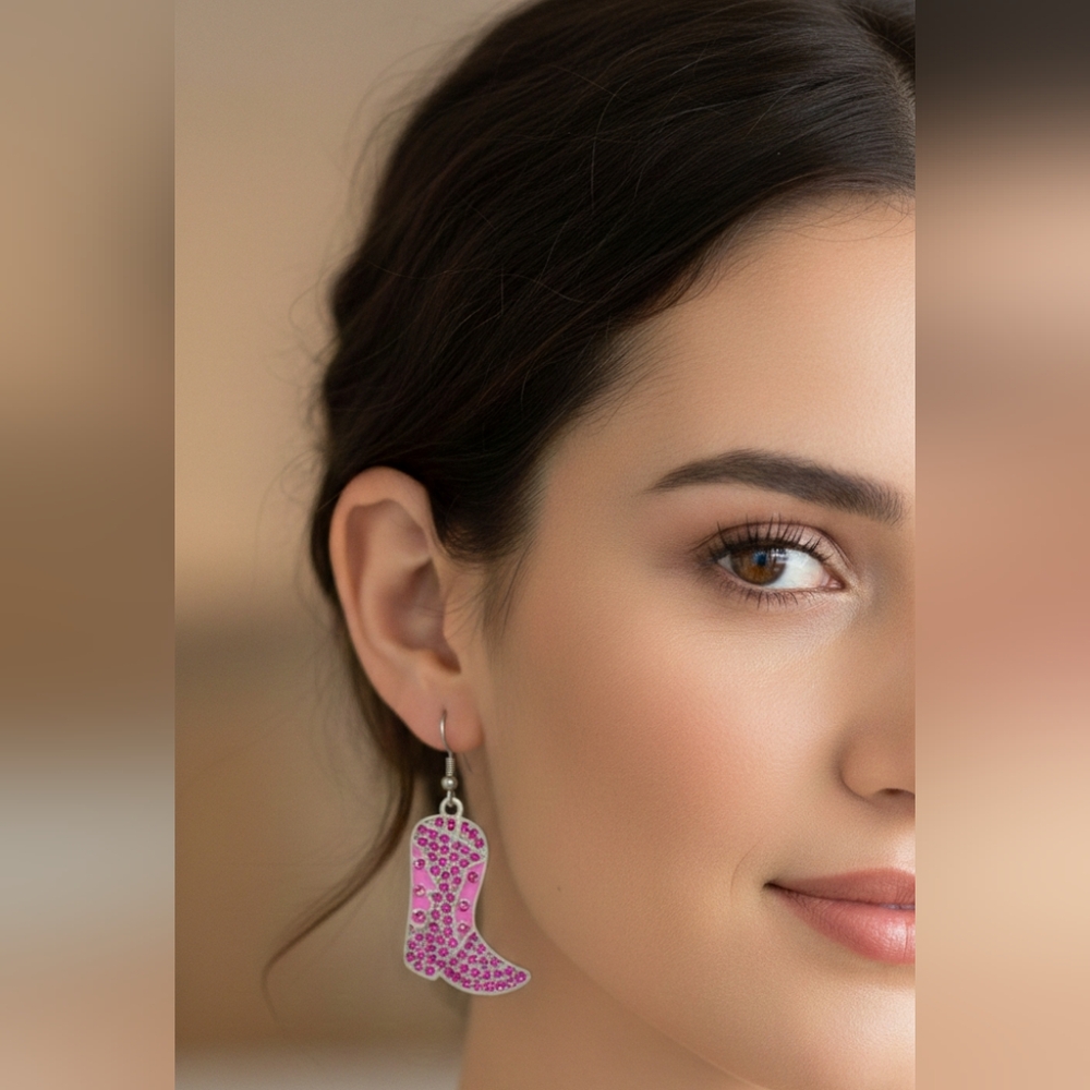 Blossom Pink Cowboy Boot Earrings NEW